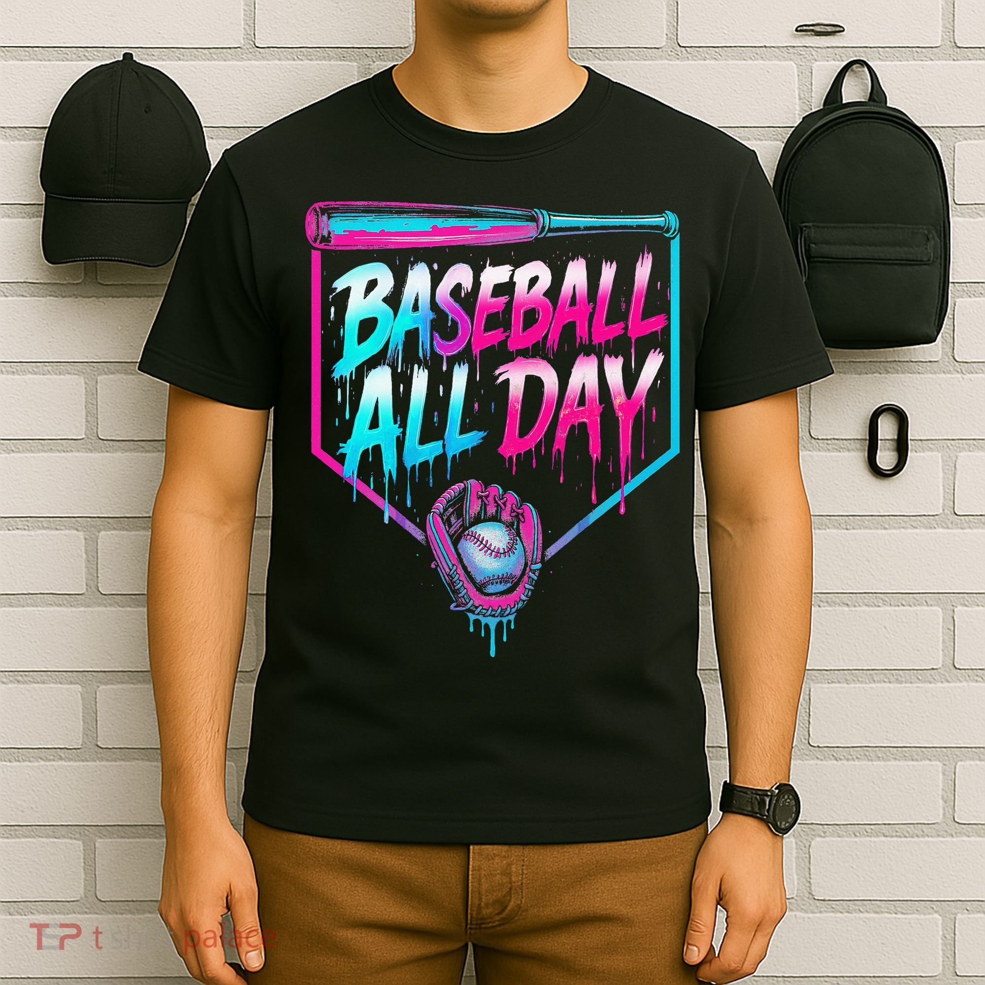 Baseball All Day Ice Cream Dripping Drip T-Shirt