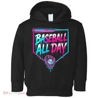 Baseball All Day Ice Cream Dripping Drip Toddler Hoodie thumb 0