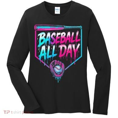Baseball All Day Ice Cream Dripping Drip Women's Long Sleeve Shirt