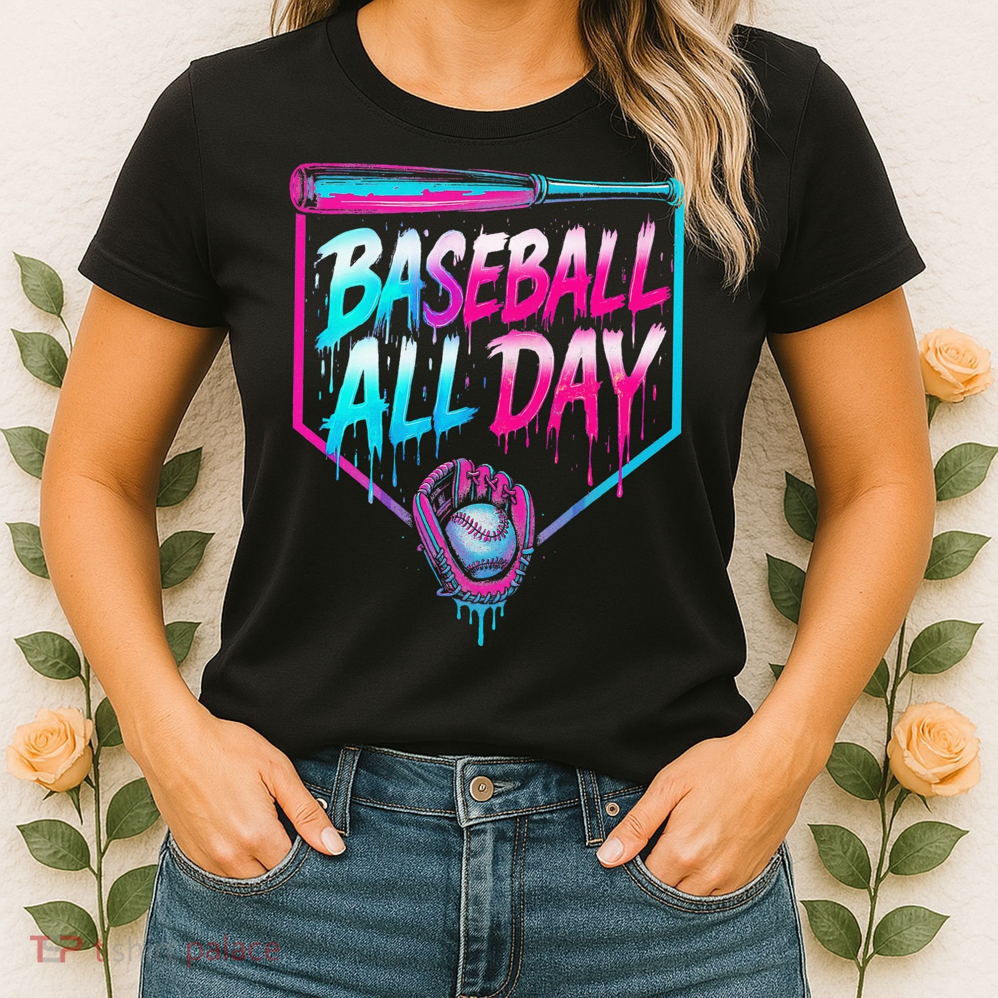 Baseball All Day Ice Cream Dripping Drip Women's T-Shirt