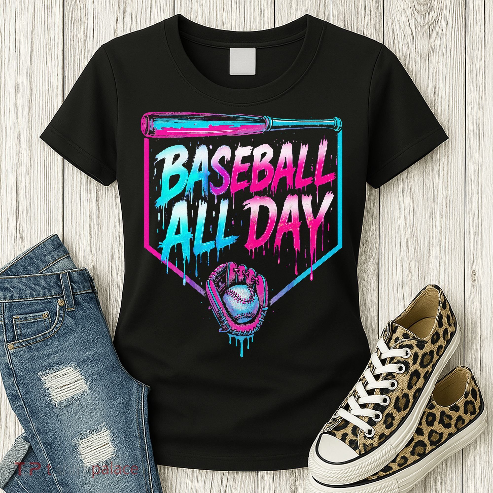 Baseball All Day Ice Cream Dripping Drip Women's T-Shirt