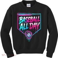 Baseball All Day Ice Cream Dripping Drip Kids Sweatshirt thumb 0