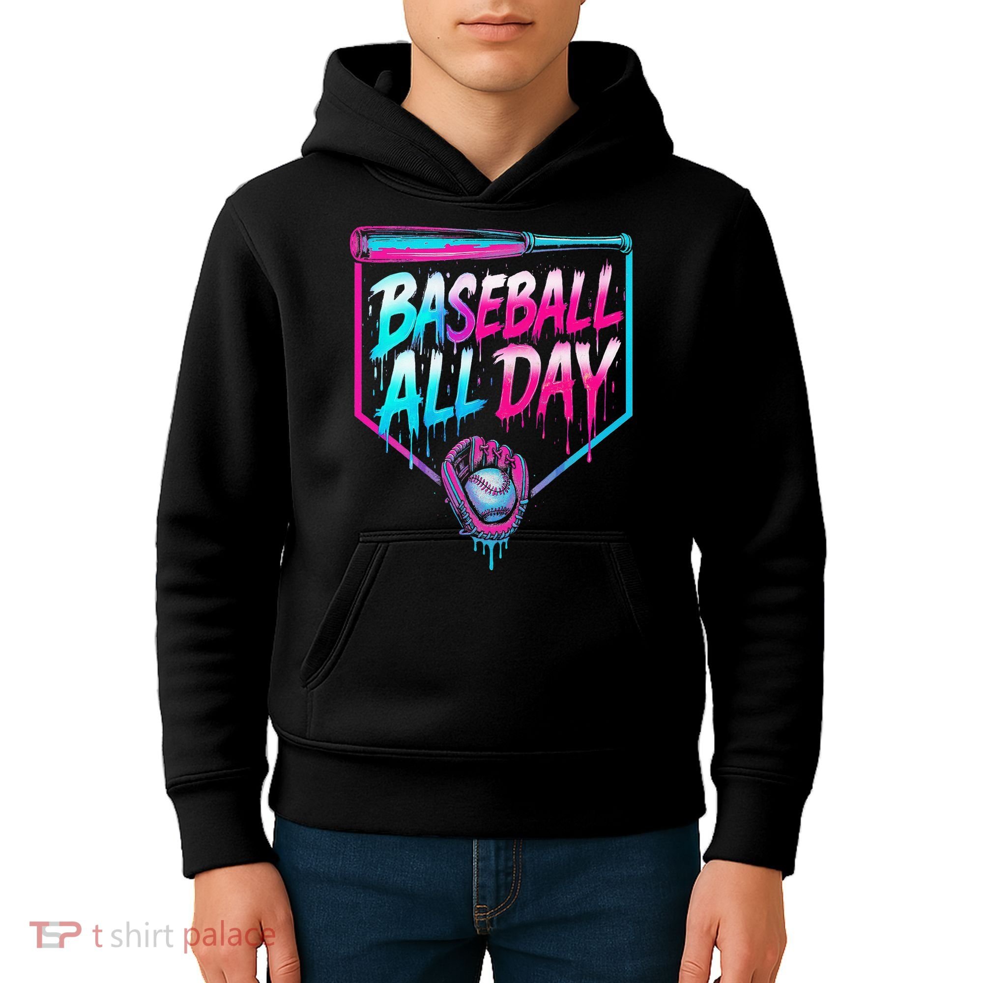 Baseball All Day Ice Cream Dripping Drip Kids Hoodie