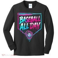 Baseball All Day Ice Cream Dripping Drip Kids Long Sleeve Shirt thumb 0