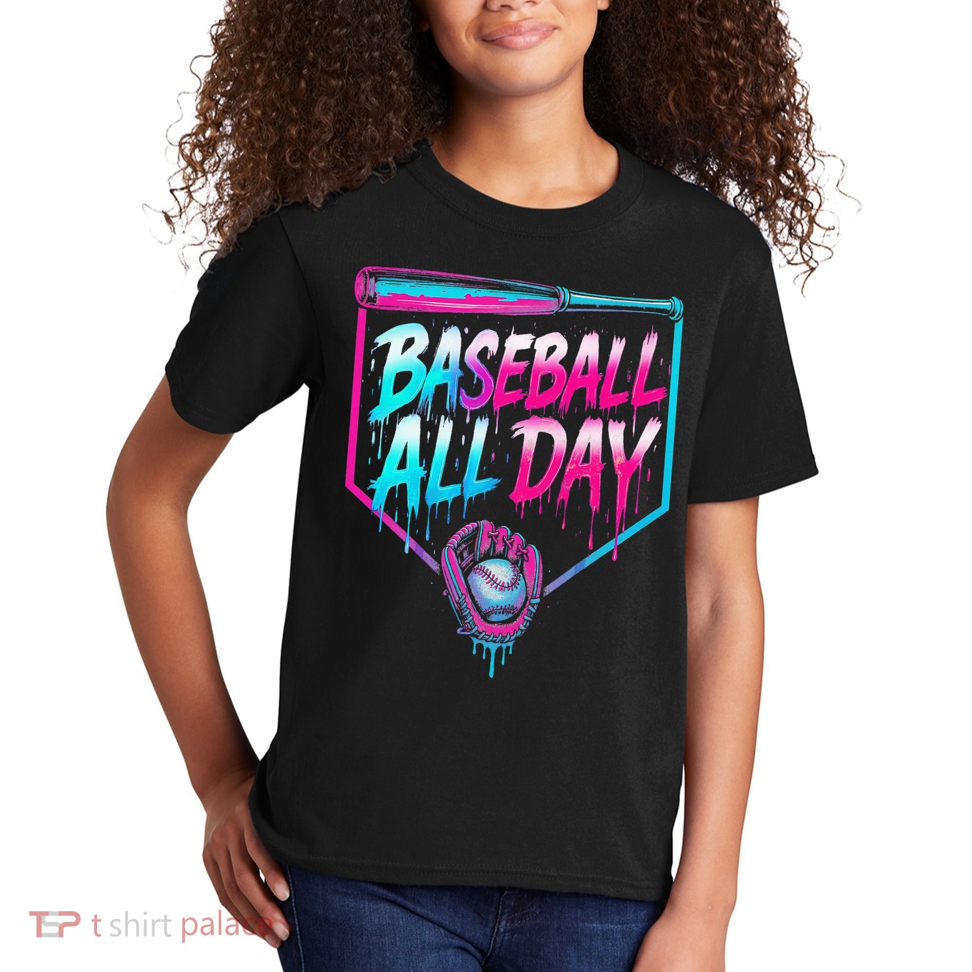 Baseball All Day Ice Cream Dripping Drip Kids T-Shirt