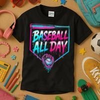 Baseball All Day Ice Cream Dripping Drip Kids T-Shirt thumb 3