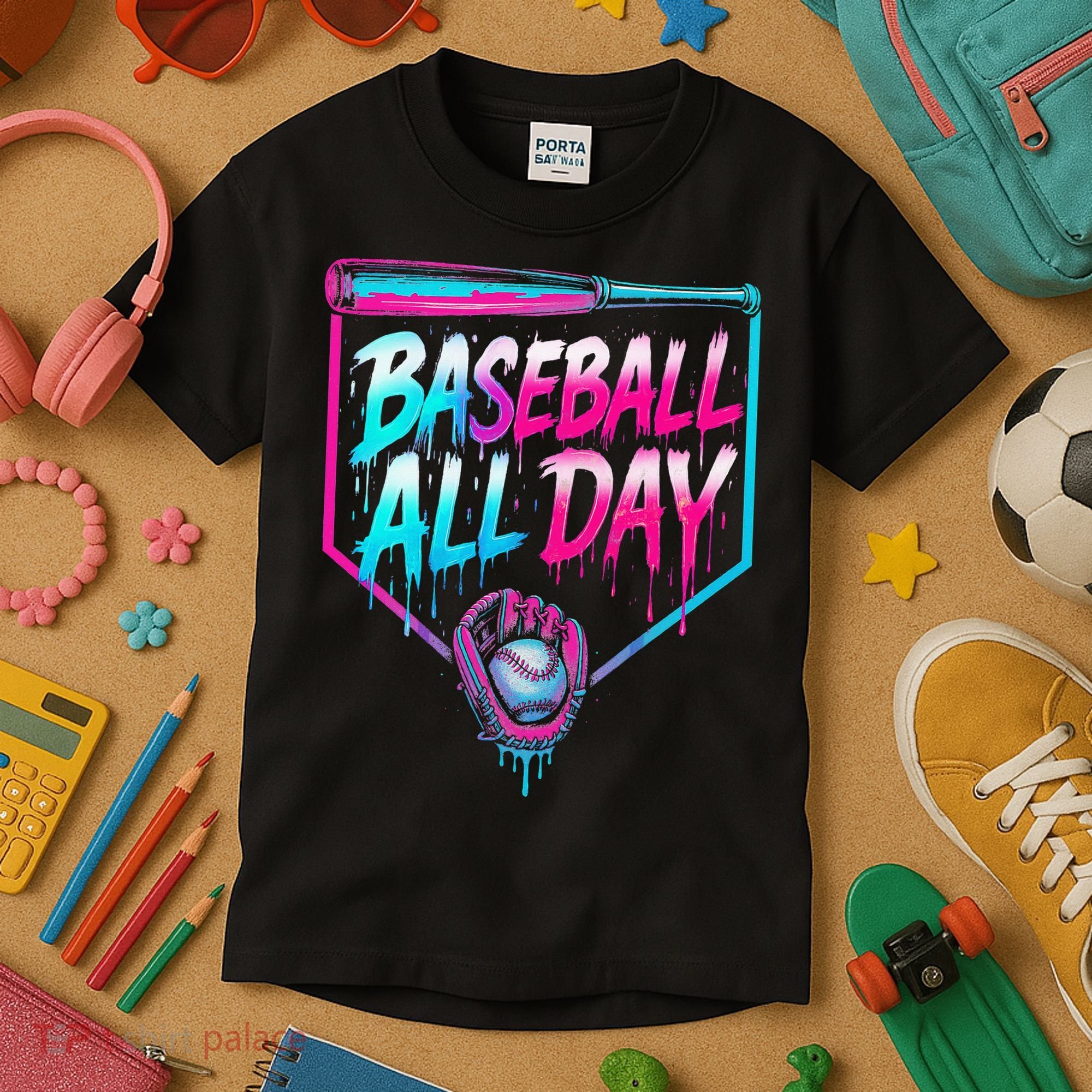 Baseball All Day Ice Cream Dripping Drip Kids T-Shirt