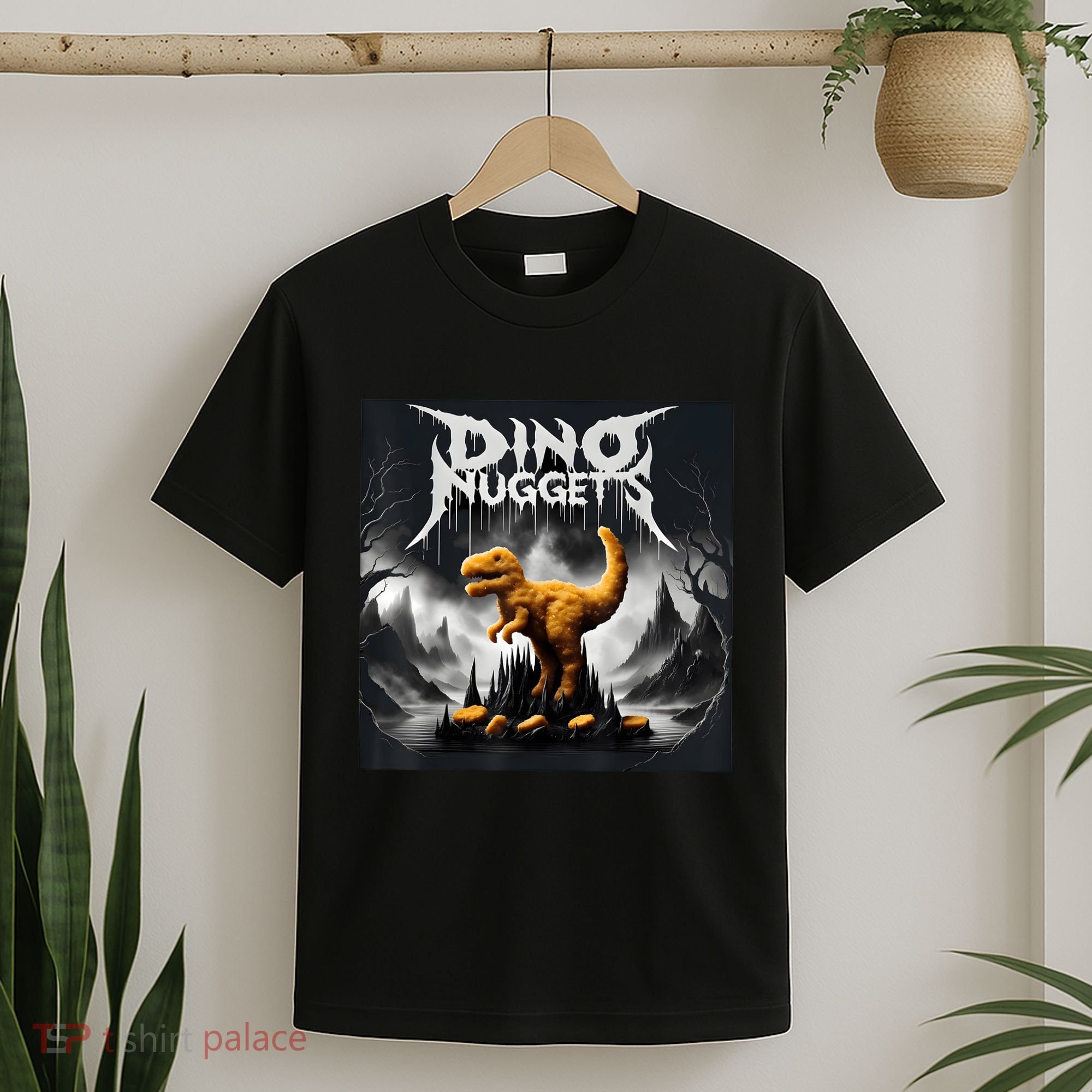 Black Aesthetic Dino Nuggets Death Metal Music Chicken Nugs T-Shirt