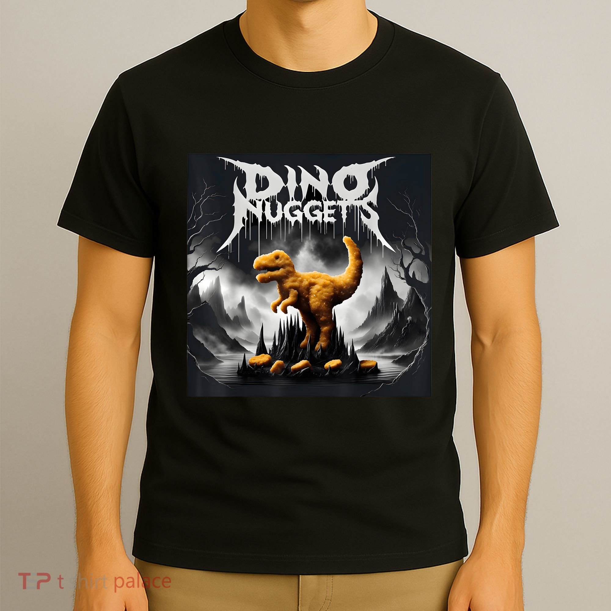 Black Aesthetic Dino Nuggets Death Metal Music Chicken Nugs T-Shirt