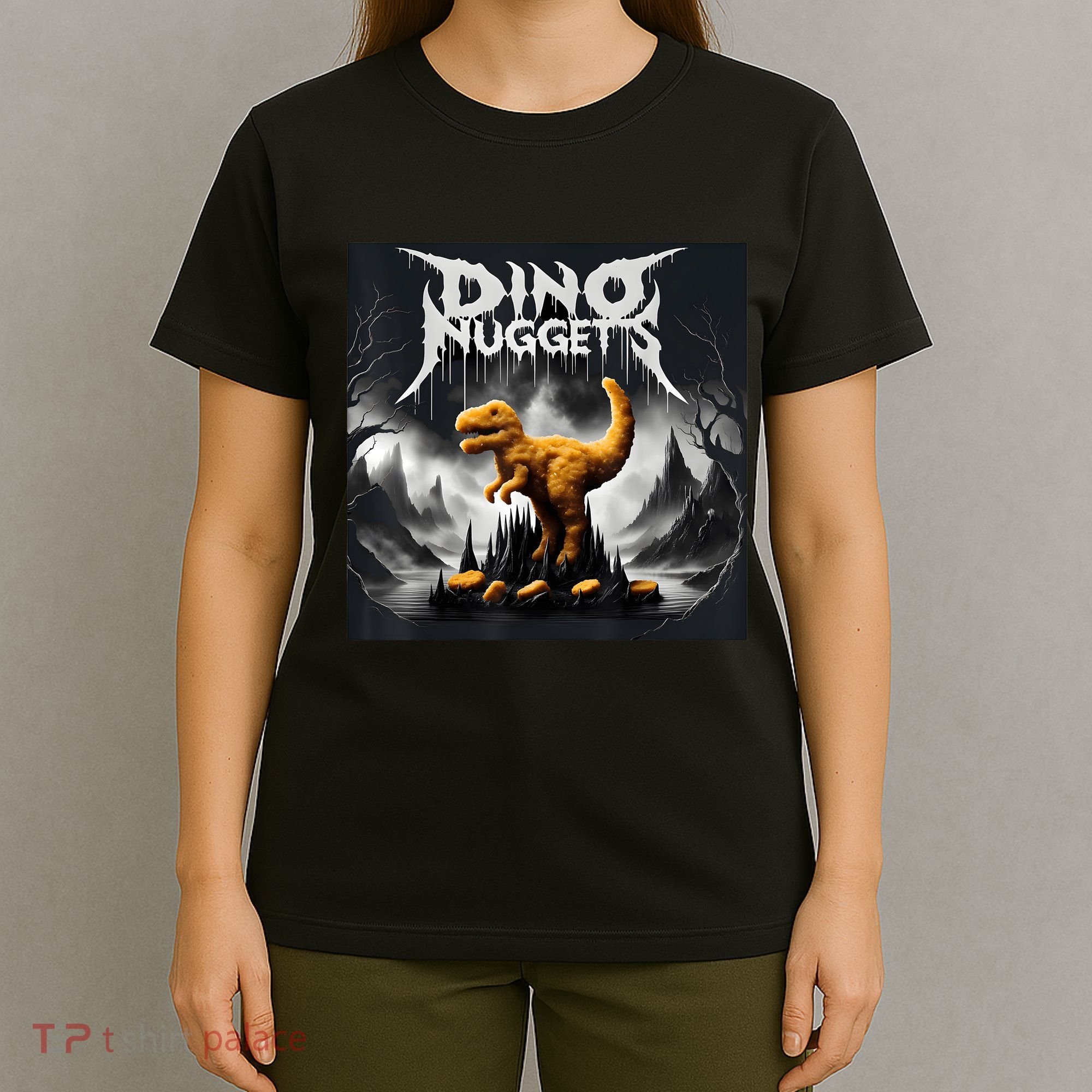 Black Aesthetic Dino Nuggets Death Metal Music Chicken Nugs T-Shirt