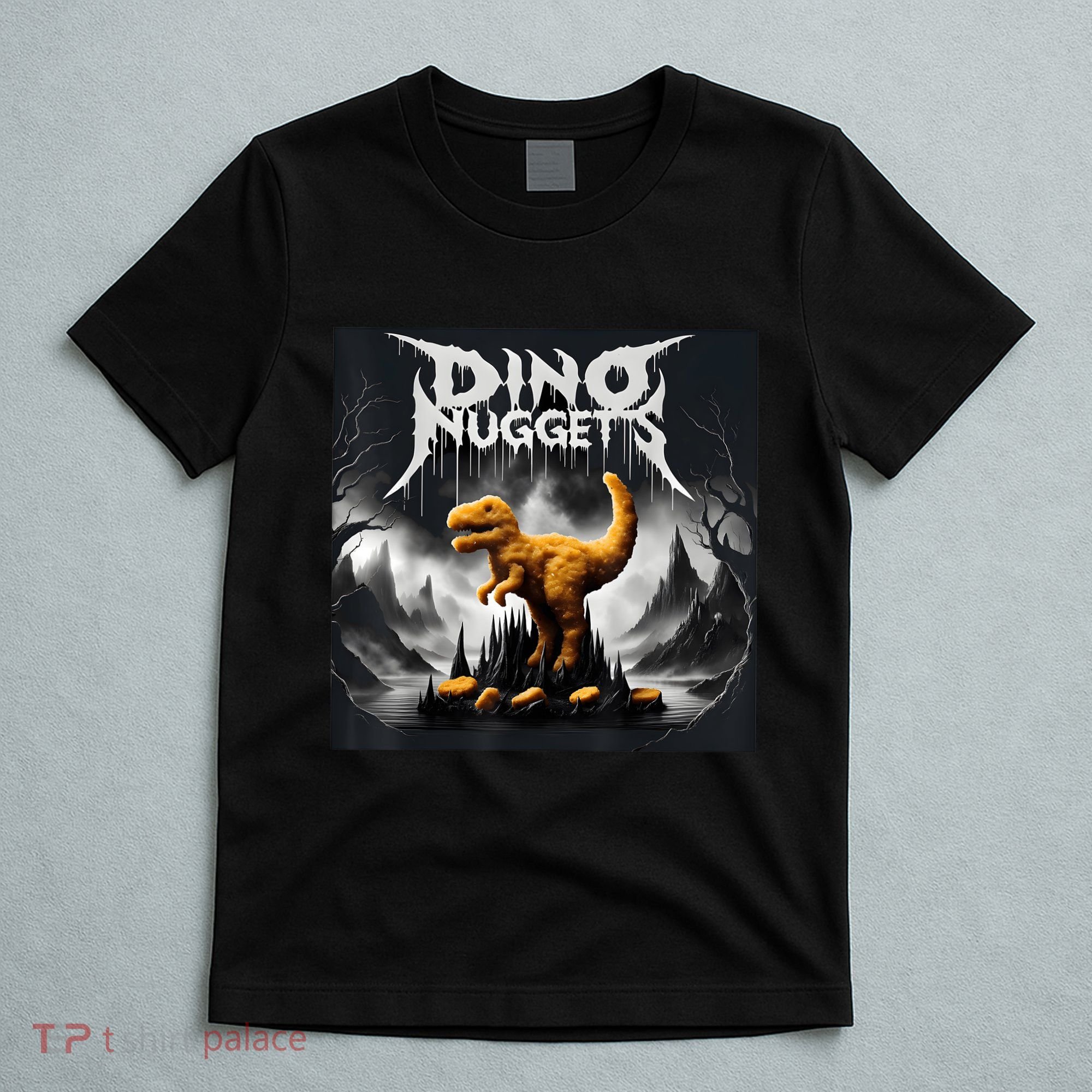 Black Aesthetic Dino Nuggets Death Metal Music Chicken Nugs T-Shirt