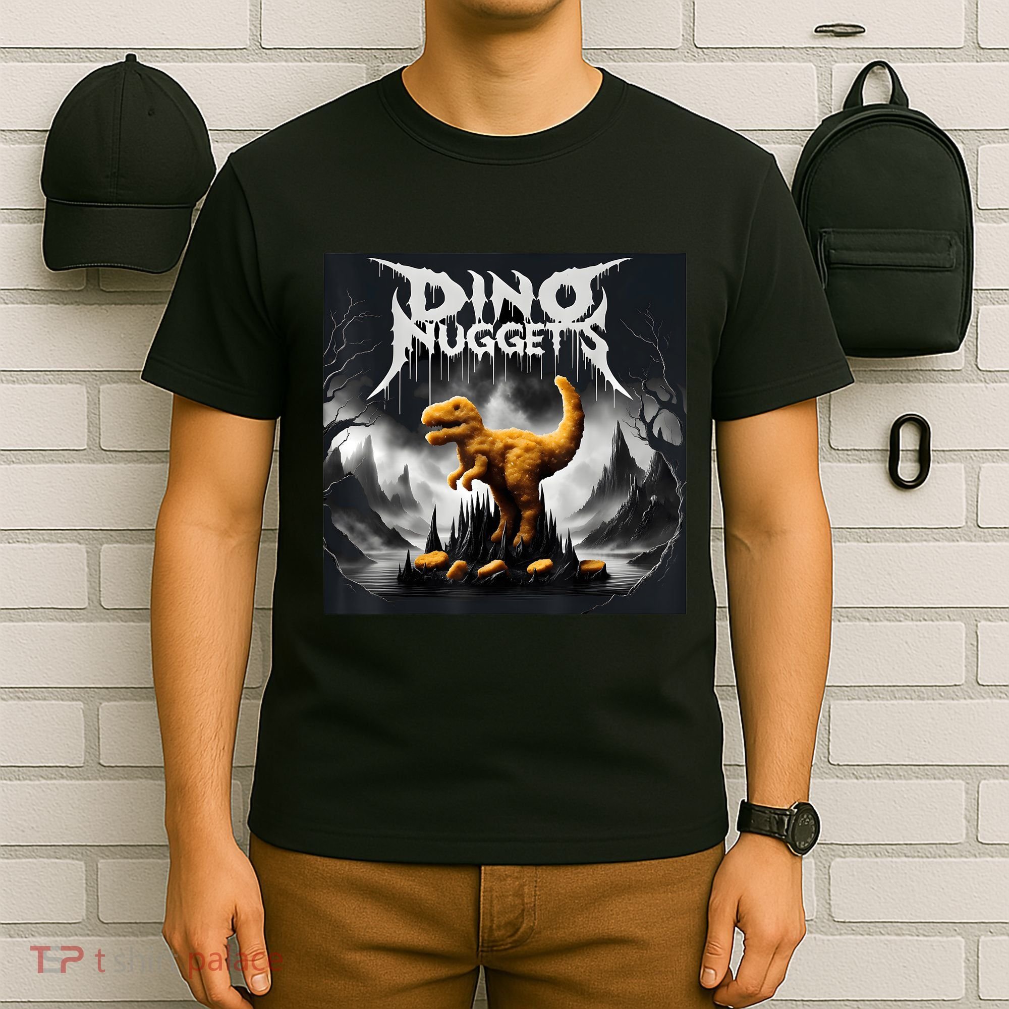 Black Aesthetic Dino Nuggets Death Metal Music Chicken Nugs T-Shirt