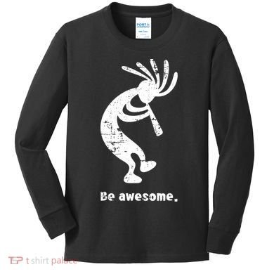 Be Awesome Dancing Kokopelli Southwestern Distressed Design Kids Long Sleeve Shirt
