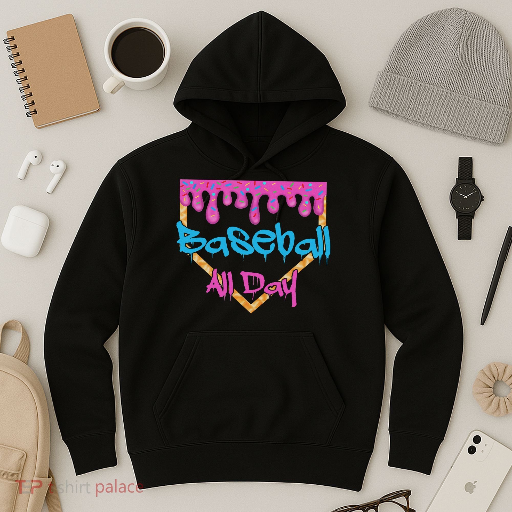 Baseball All Day Drip Home Plate Ice Cream Hoodie
