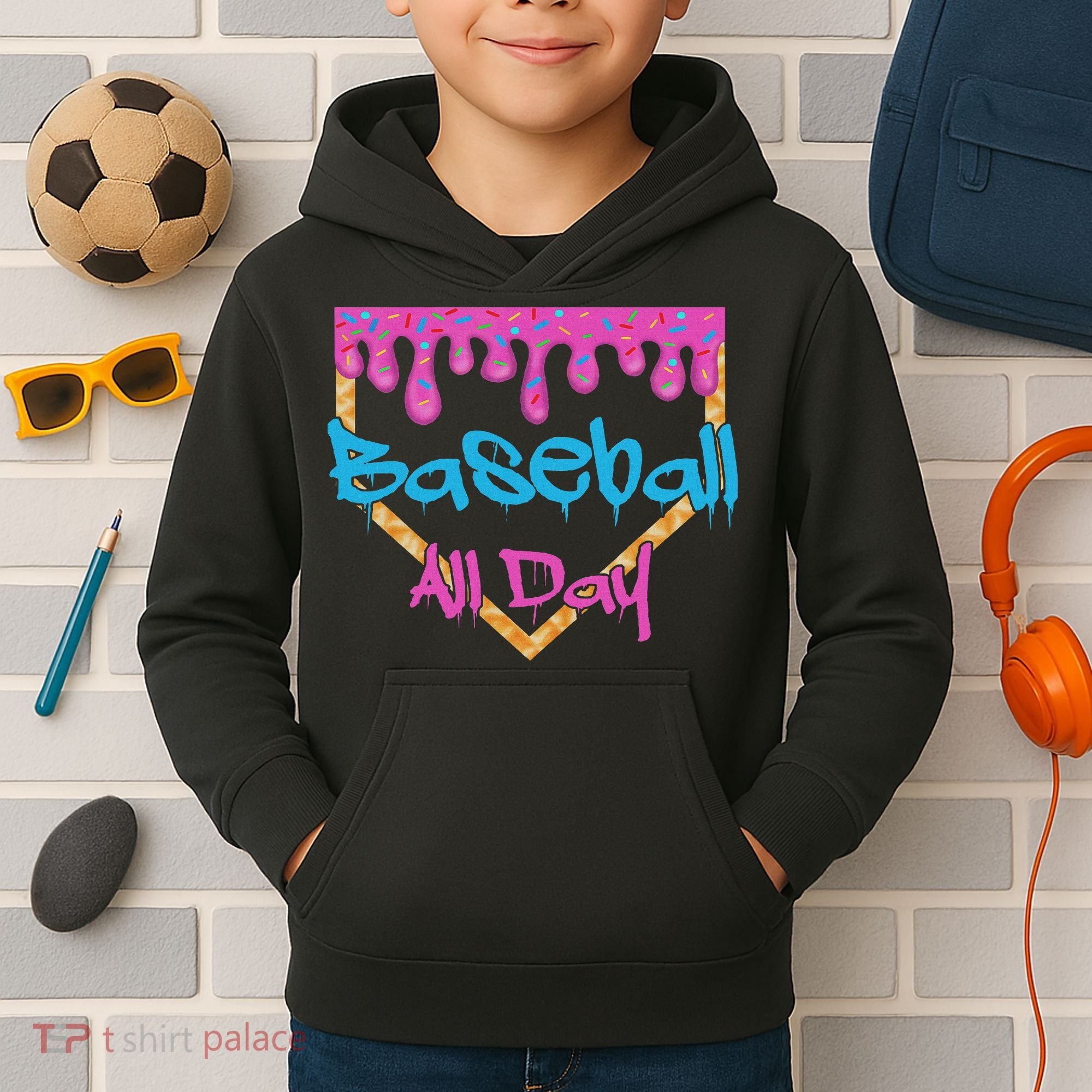Baseball All Day Drip Home Plate Ice Cream Kids Hoodie