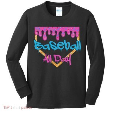Baseball All Day Drip Home Plate Ice Cream Kids Long Sleeve Shirt