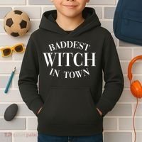 Baddest Witch In Town Funny Halloween Kids Hoodie thumb 2