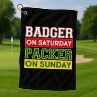 Badger On Saturday Packer On Sunday Golf Towel thumb 1