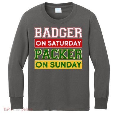Badger On Saturday Packer On Sunday Kids Long Sleeve Shirt