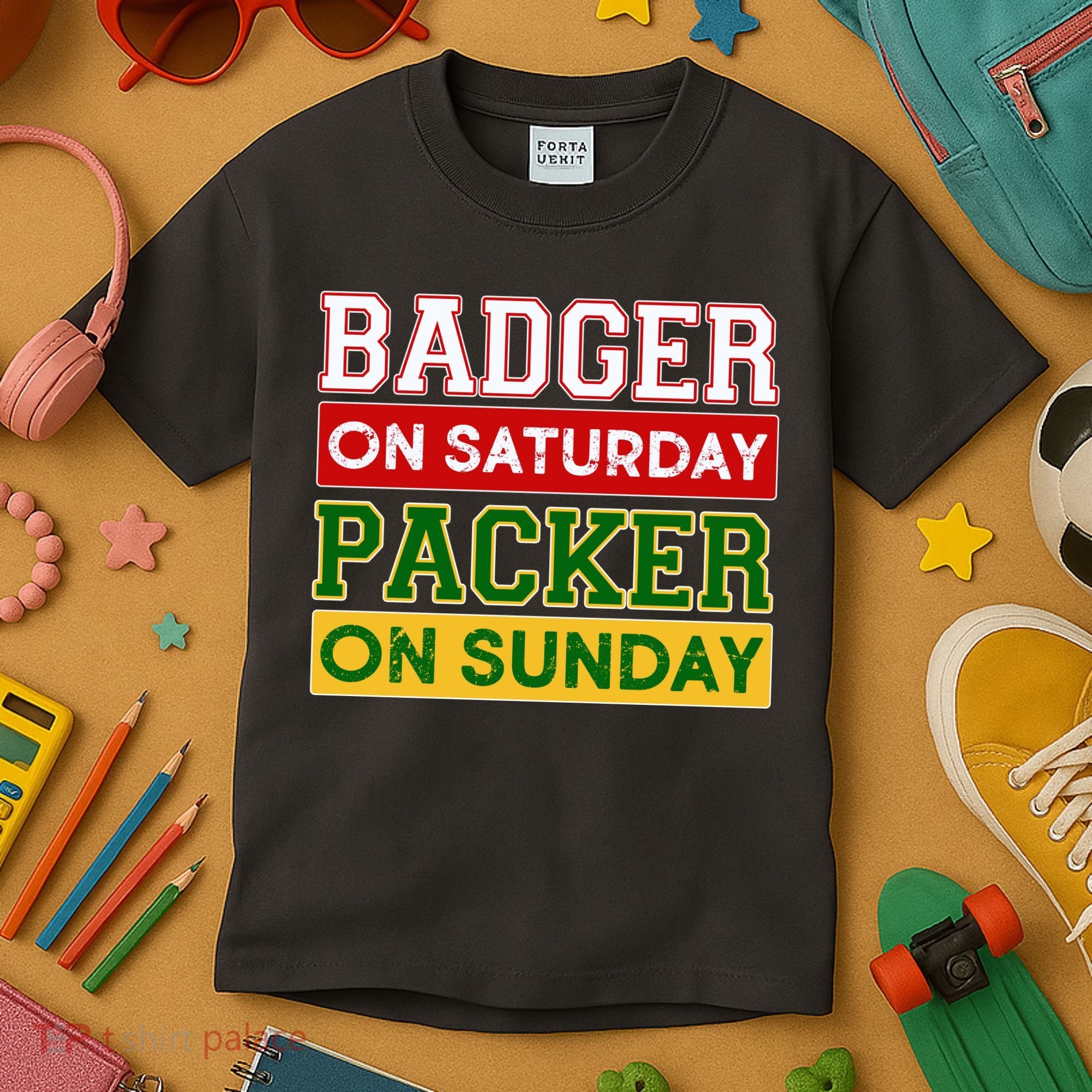 Badger On Saturday Packer On Sunday Kids T-Shirt