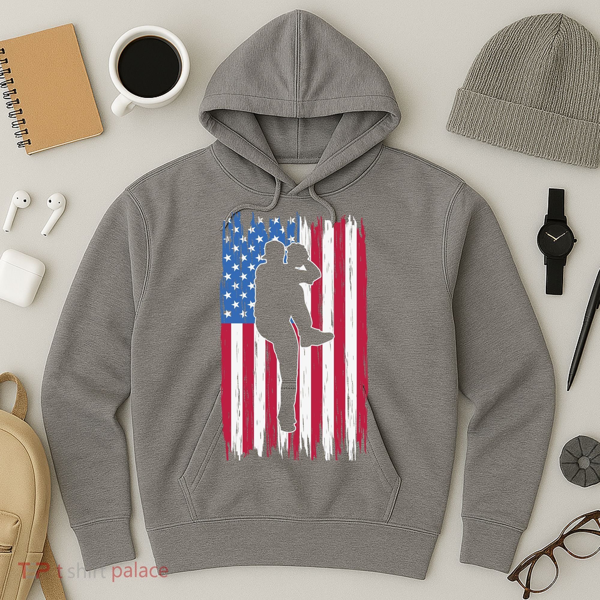 Baseball American Flag Sport Hoodie