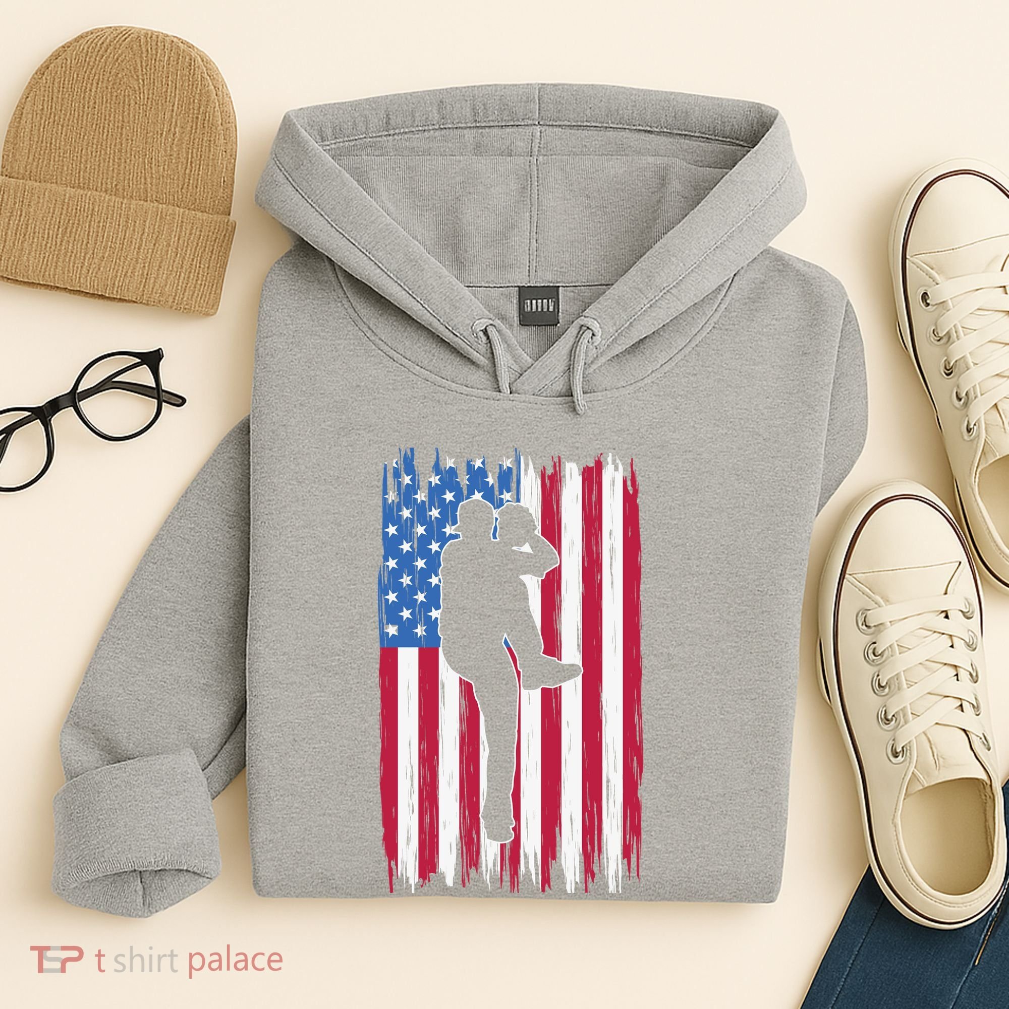 Baseball American Flag Sport Hoodie