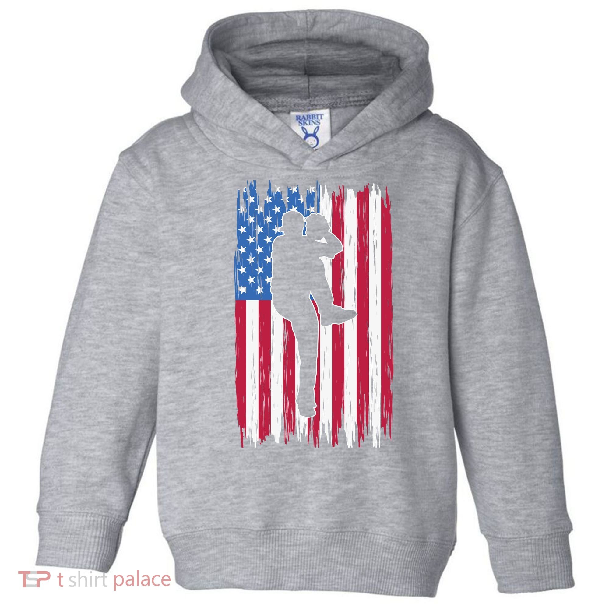 Baseball American Flag Sport Toddler Hoodie