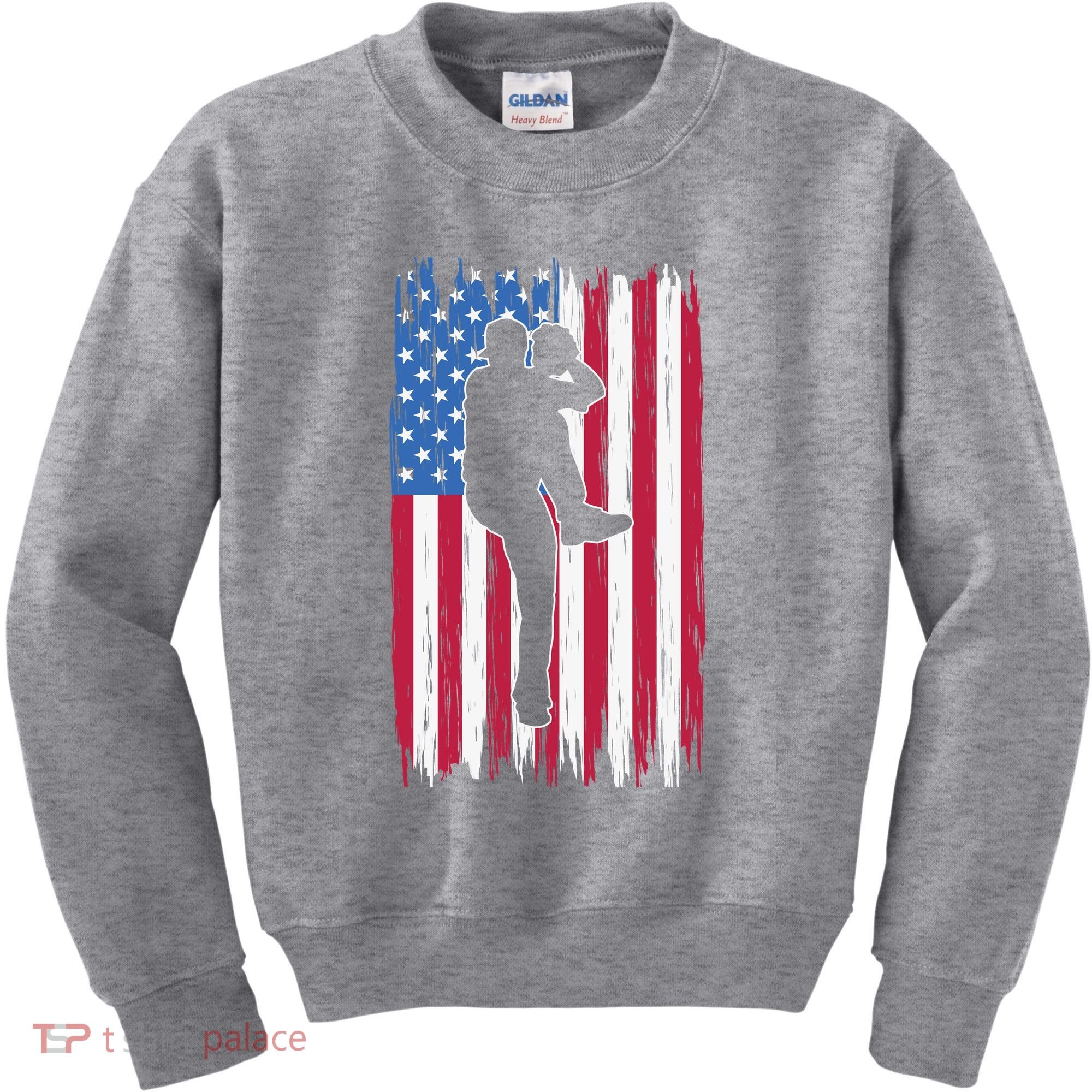 Baseball American Flag Sport Kids Sweatshirt