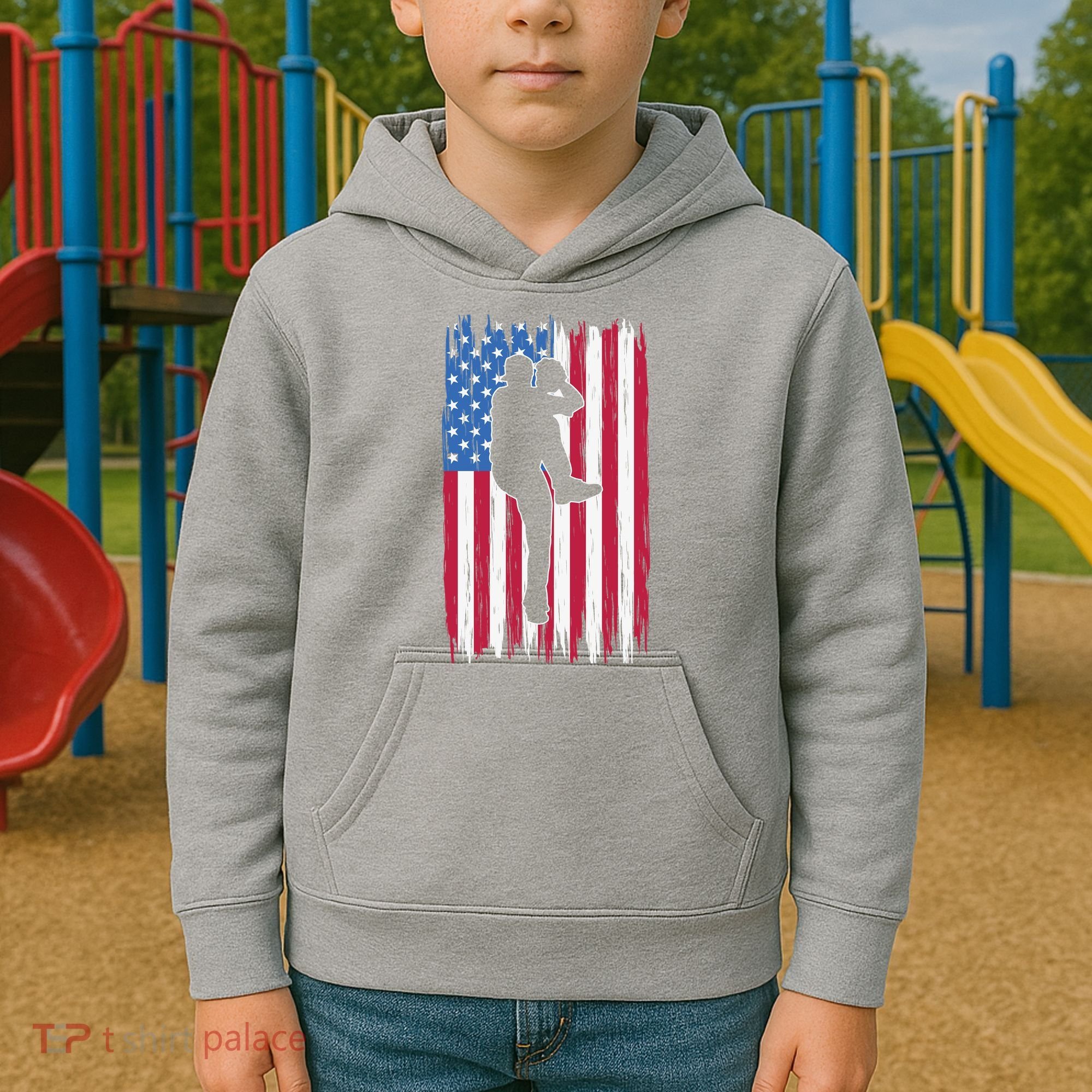 Baseball American Flag Sport Kids Hoodie