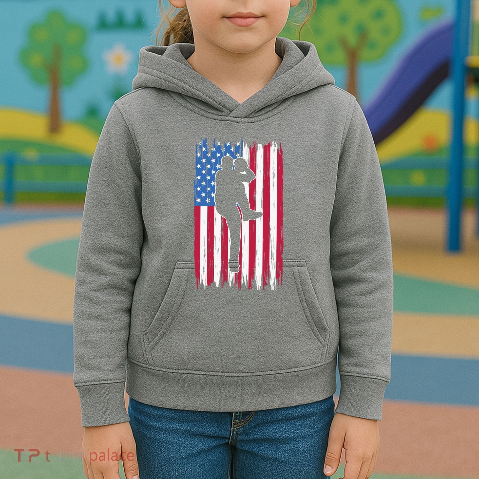 Baseball American Flag Sport Kids Hoodie