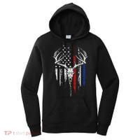 Bowhunting American Flag USA Bow Whitetail Deer Hunter Gift Women's Hoodie thumb 0