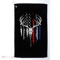 Bowhunting American Flag USA Bow Whitetail Deer Hunter Gift Golf Towel thumb 0