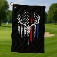 Bowhunting American Flag USA Bow Whitetail Deer Hunter Gift Golf Towel thumb 1