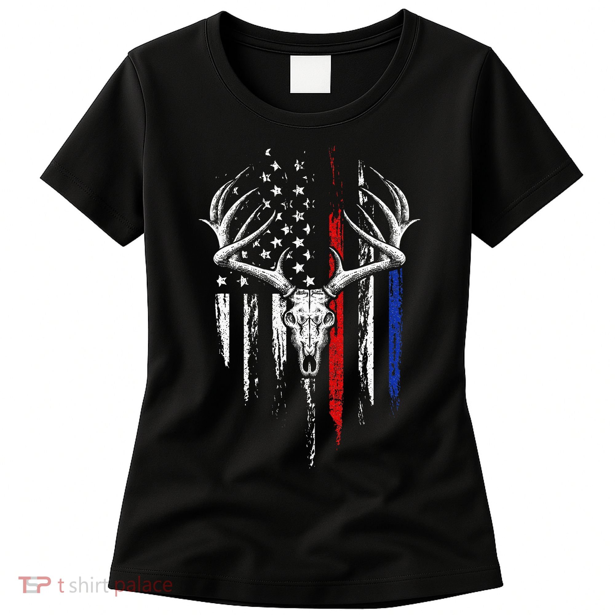 Bowhunting American Flag USA Bow Whitetail Deer Hunter Gift Women's T-Shirt