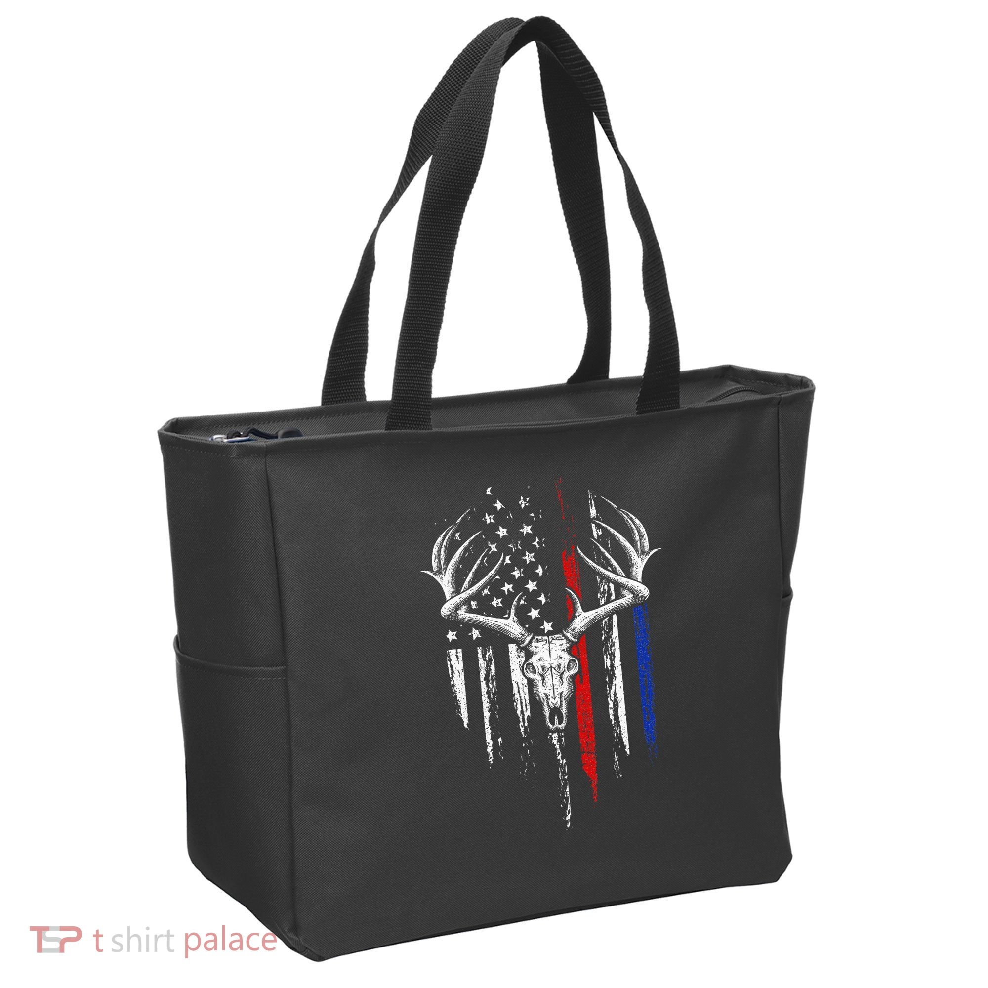 Bowhunting American Flag USA Bow Whitetail Deer Hunter Gift Tote Bag
