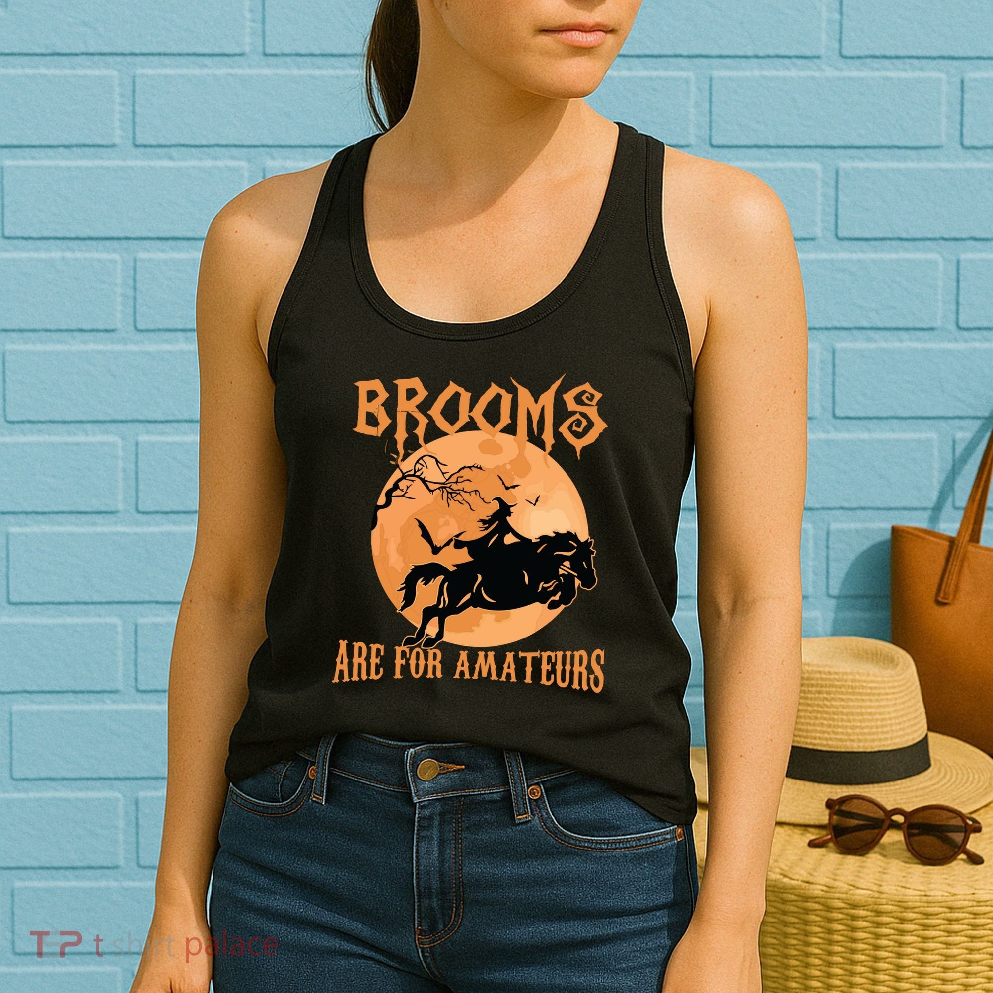Brooms Are For Amateurs Horse Riding Funny Halloween Costume Women's Tank Top