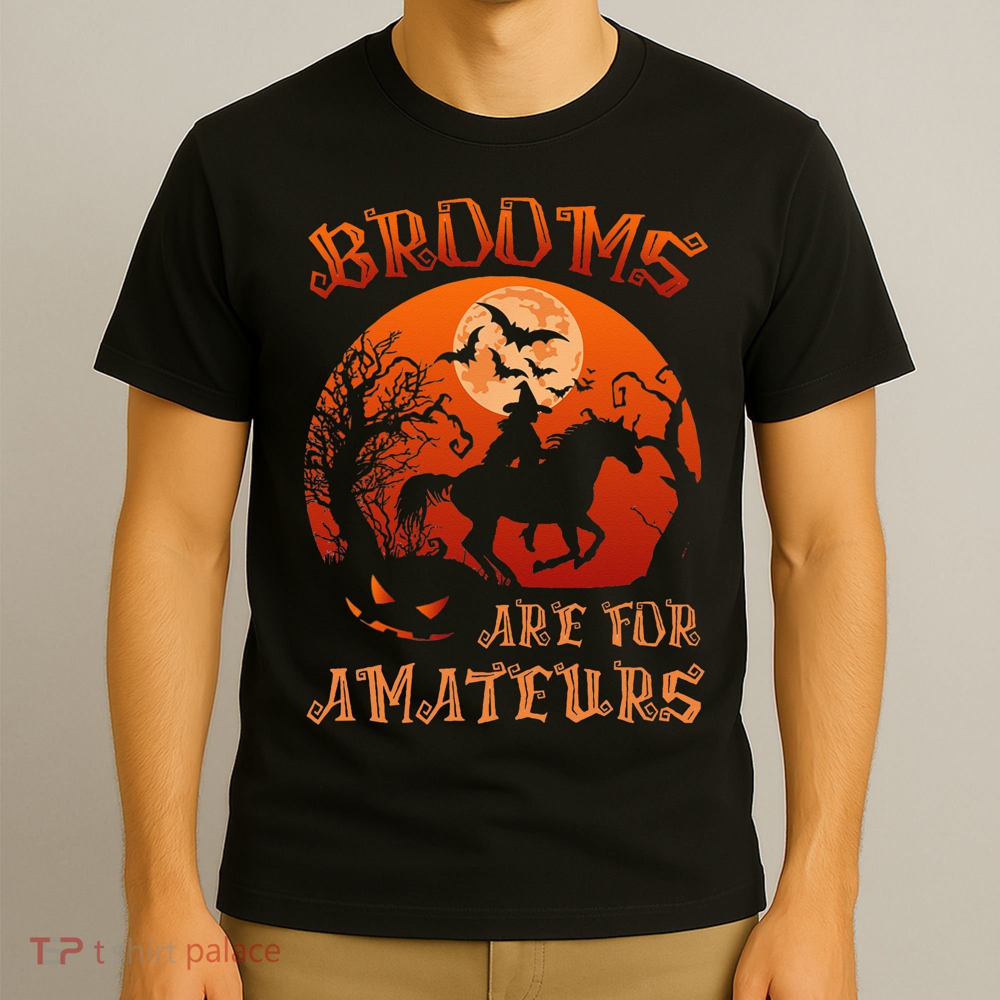 Brooms Are For Amateurs Witch Riding Horse Halloween Women T-Shirt