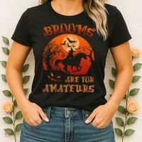 Brooms Are For Amateurs Witch Riding Horse Halloween Women Women's T-Shirt thumb 2