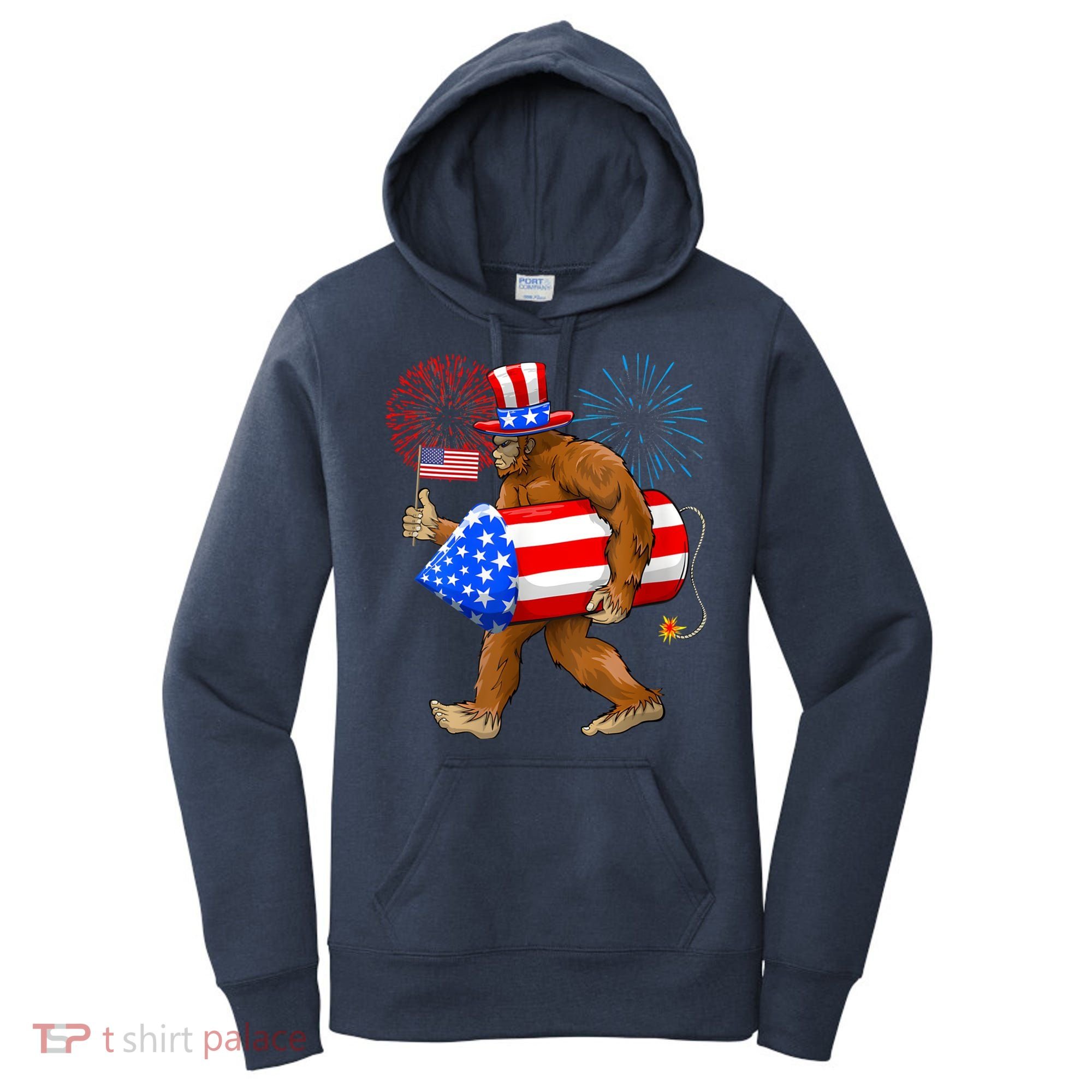 Bigfoot American Flag Funny 4th Of July Sasquatch Believe Women's Hoodie