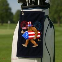 Bigfoot American Flag Funny 4th Of July Sasquatch Believe Golf Towel thumb 2