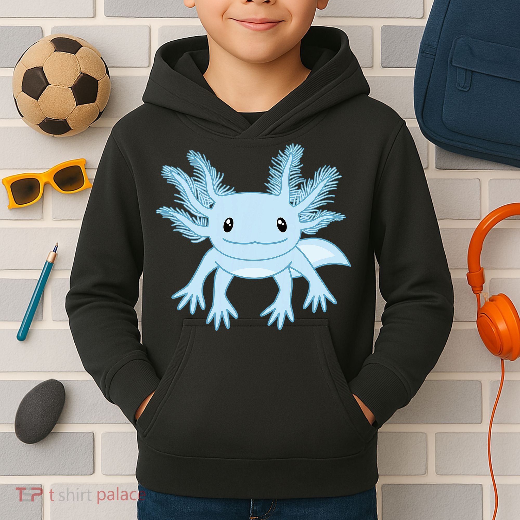 Blue Axolotl Funny Kawaii Axolotl Lover Kids Hoodie