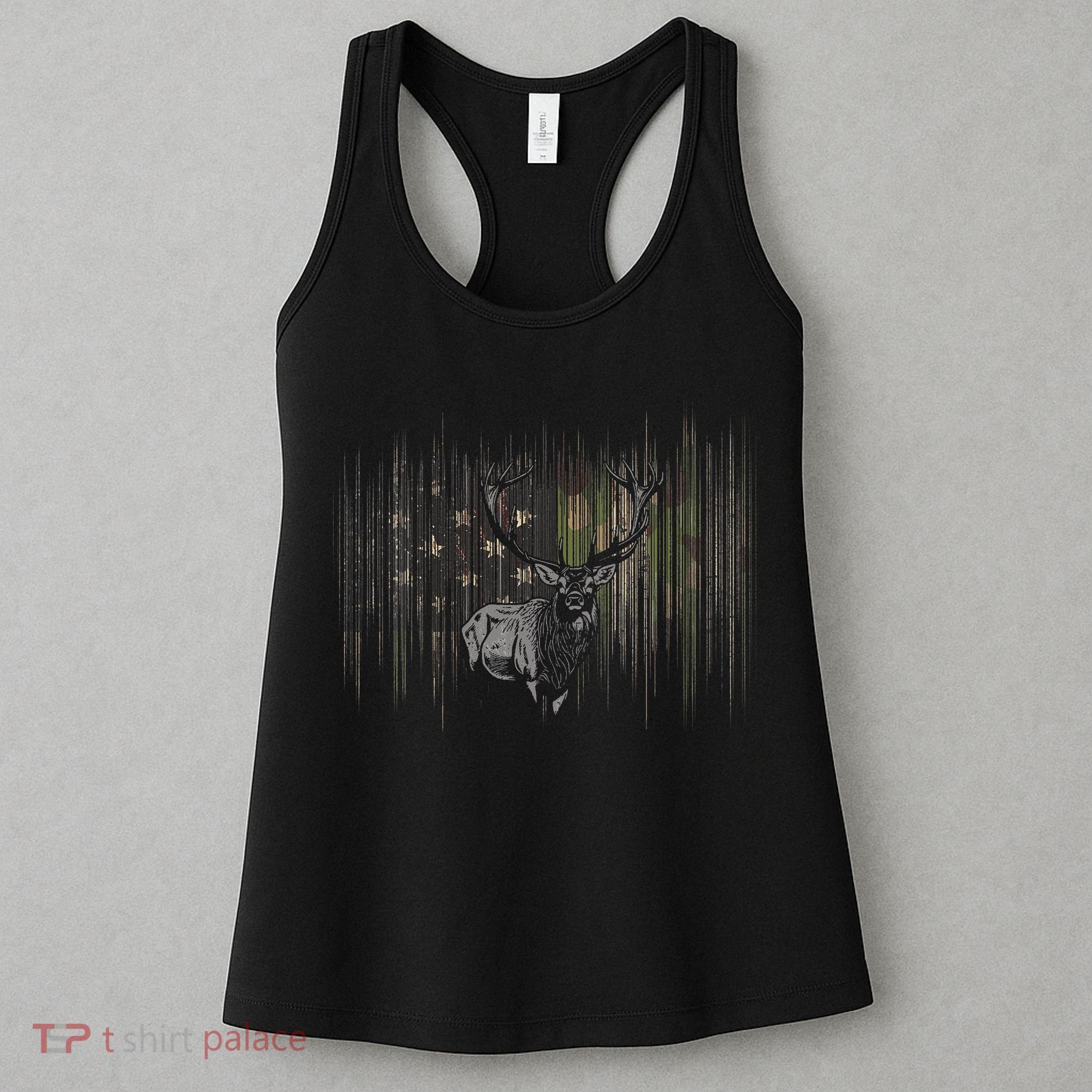 Basbo American Flag Camouflage Outdoor Antlers Elk Deer  Women's Tank Top