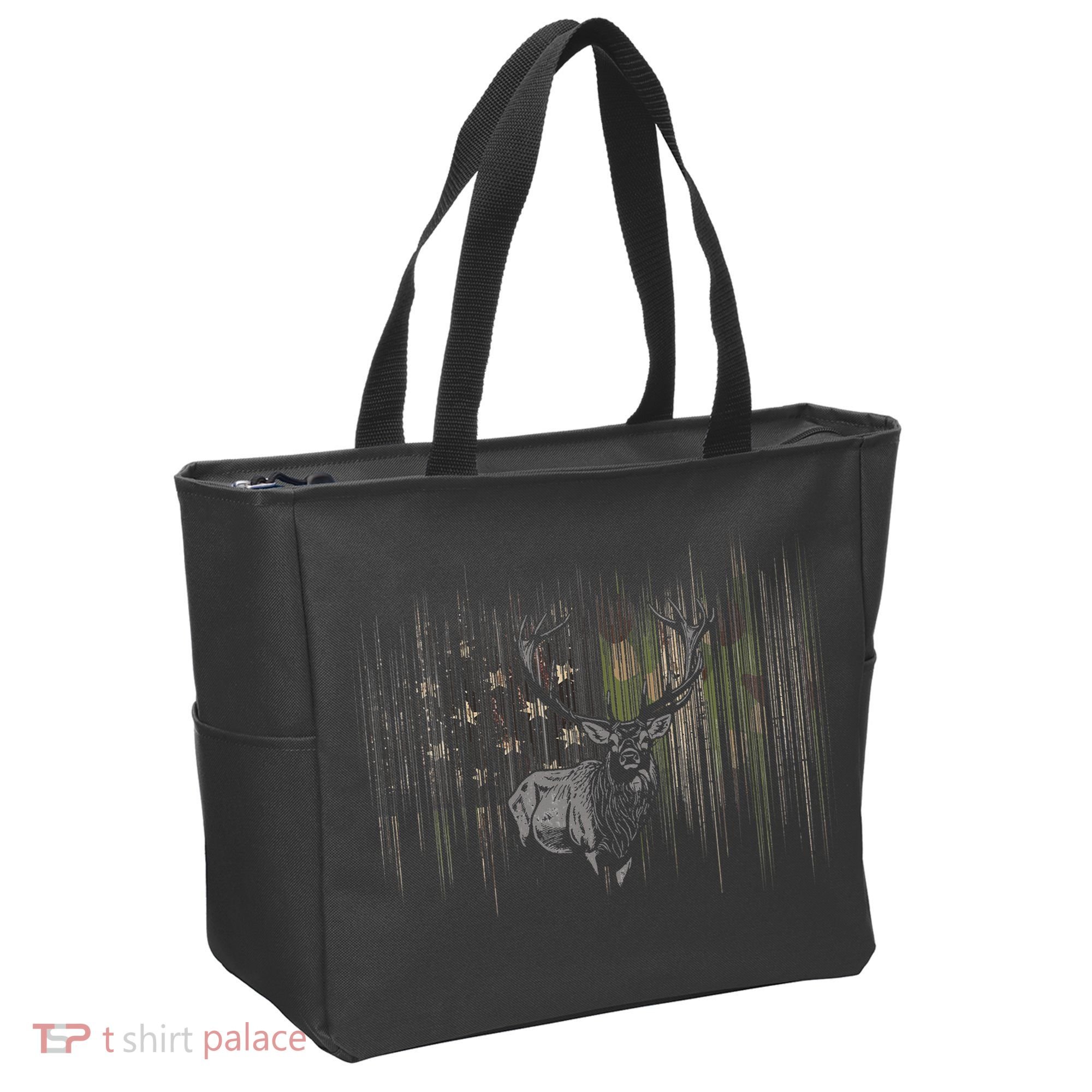Basbo American Flag Camouflage Outdoor Antlers Elk Deer  Tote Bag