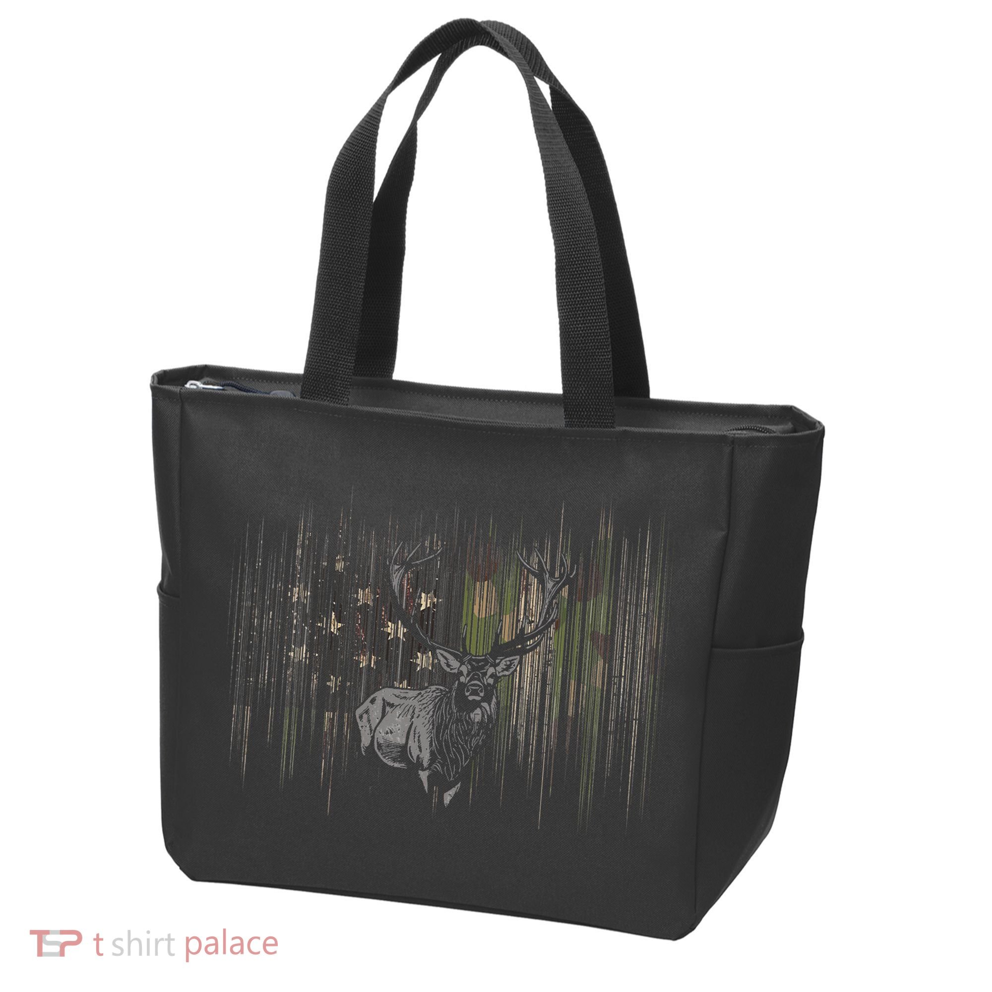 Basbo American Flag Camouflage Outdoor Antlers Elk Deer  Tote Bag