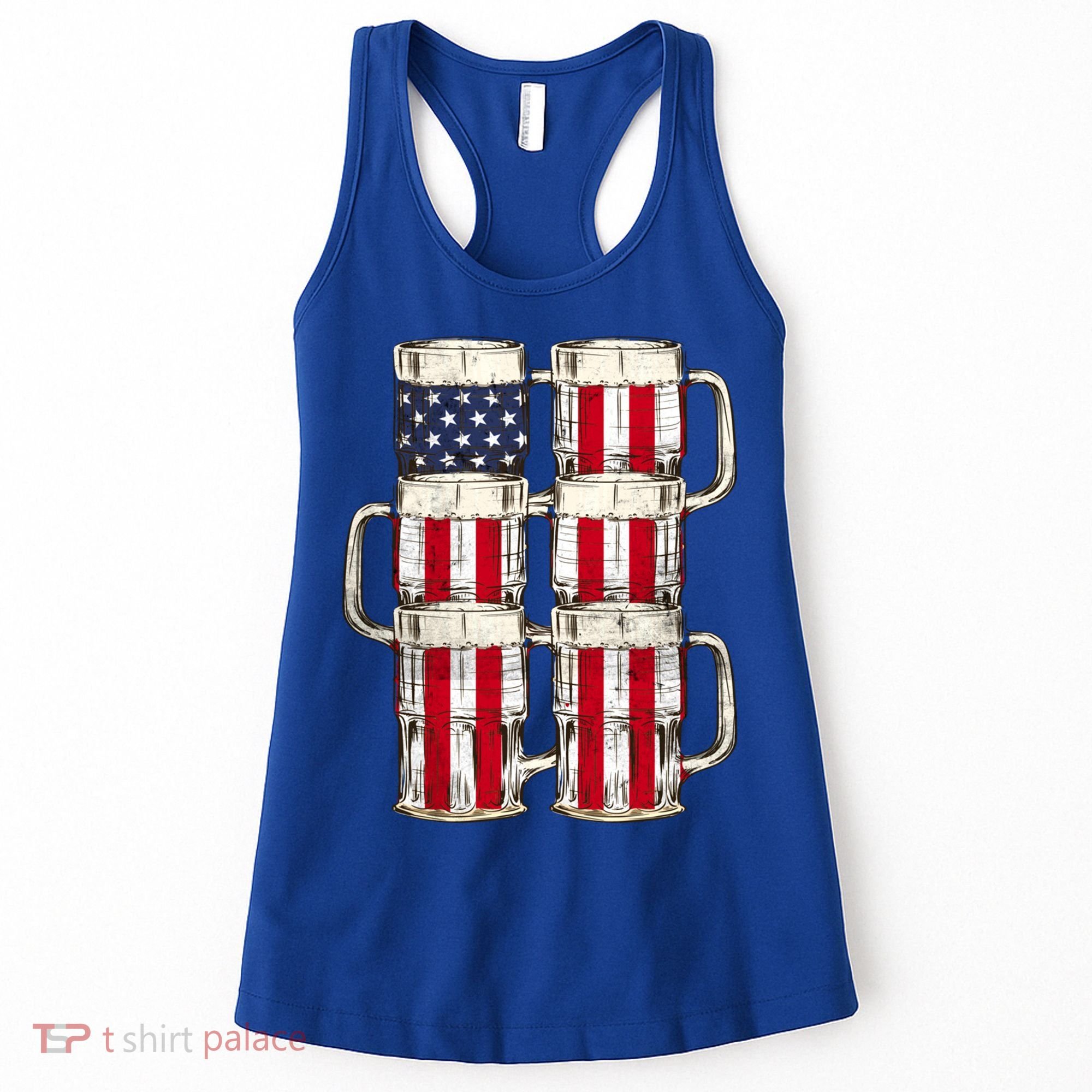 Beer American Flag Patriotic American Outfit 4th Of July Funny Gift Women's Tank Top