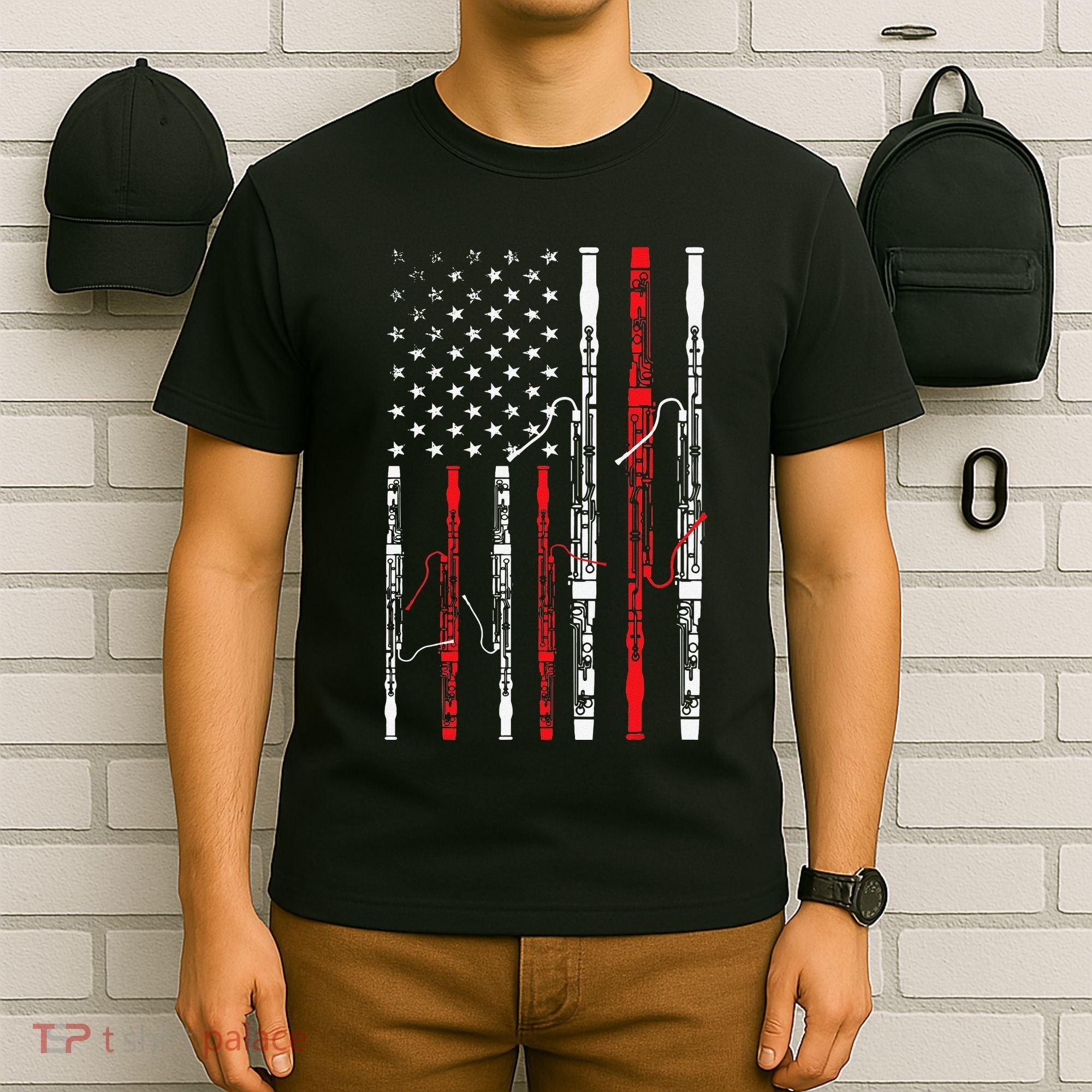 Bassoon American Flag 4th July Patriotic Music T-Shirt
