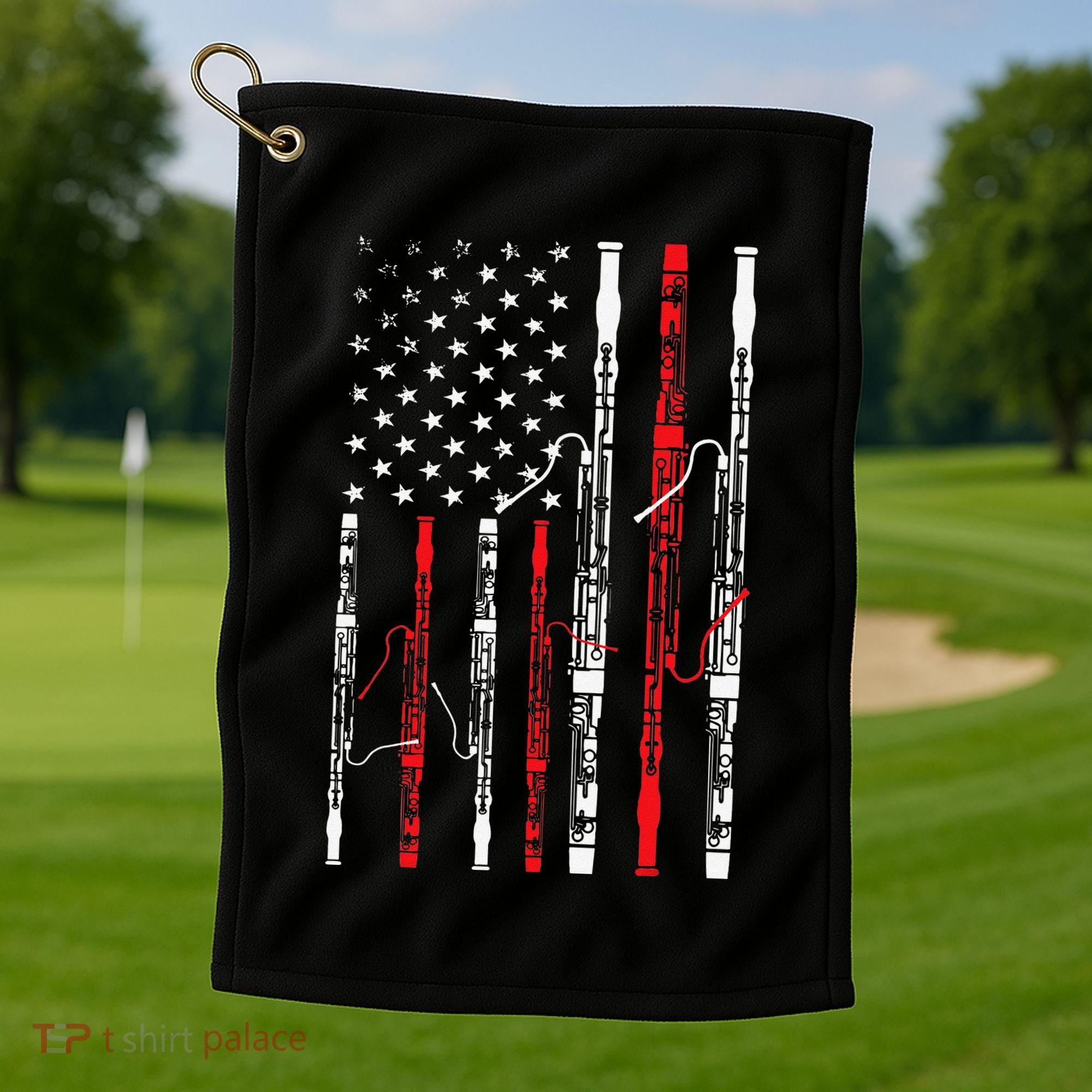 Bassoon American Flag 4th July Patriotic Music Golf Towel