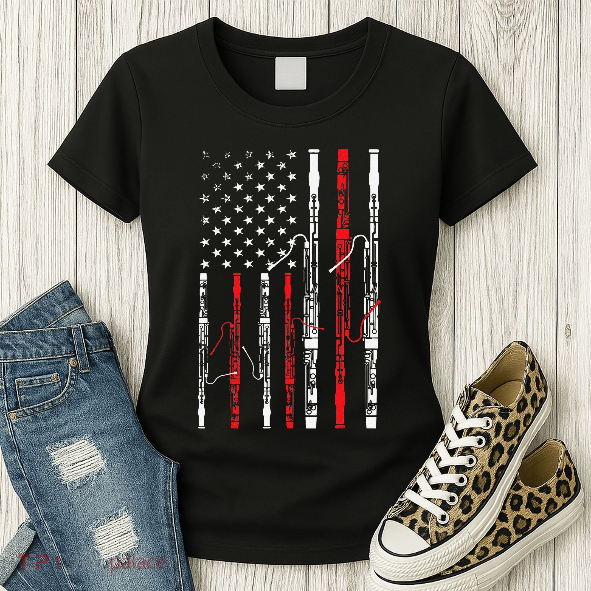 Bassoon American Flag 4th July Patriotic Music Women's T-Shirt