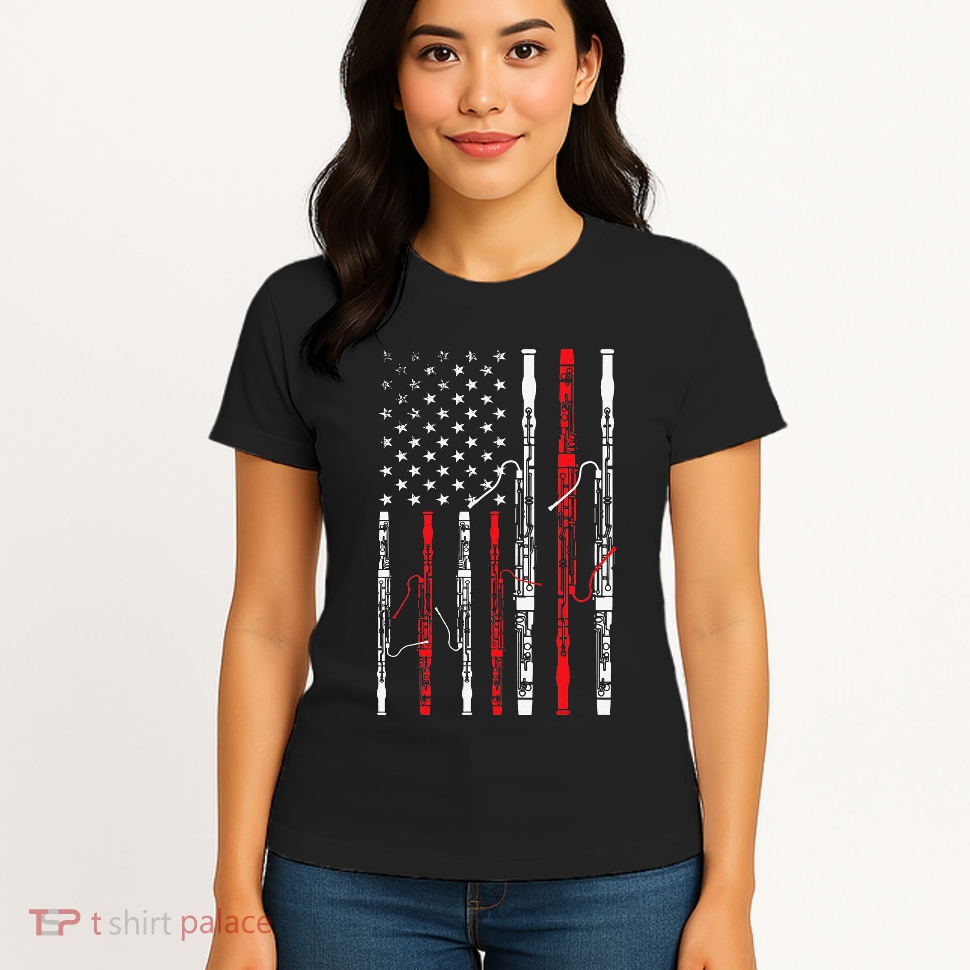 Bassoon American Flag 4th July Patriotic Music Women's T-Shirt