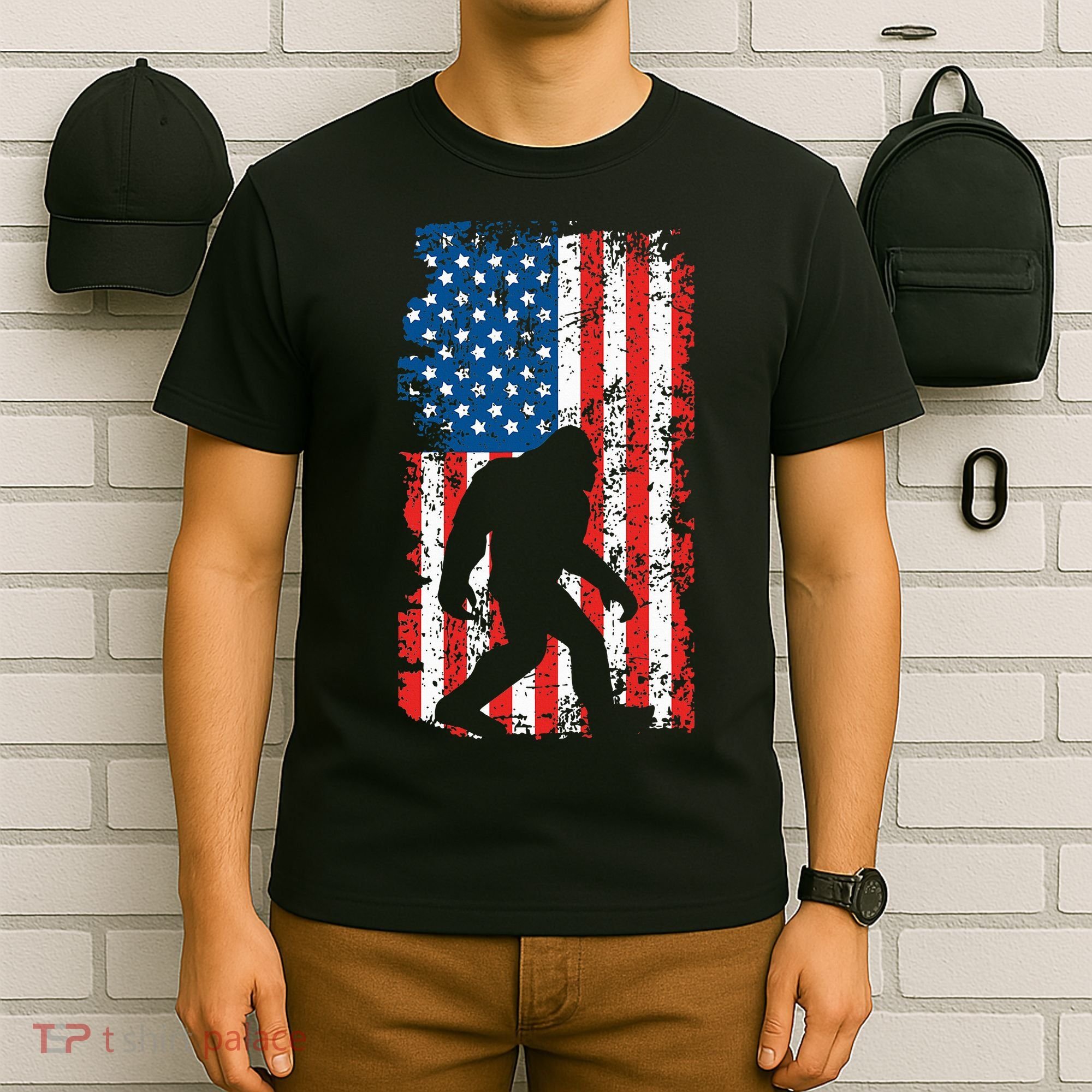 Bigfoot American Flag Sasquatch T-Shirt